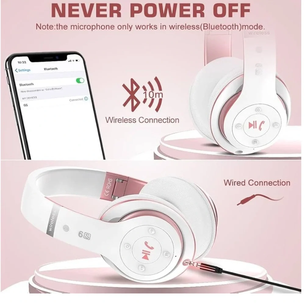 Wireless Pink and White Headphones